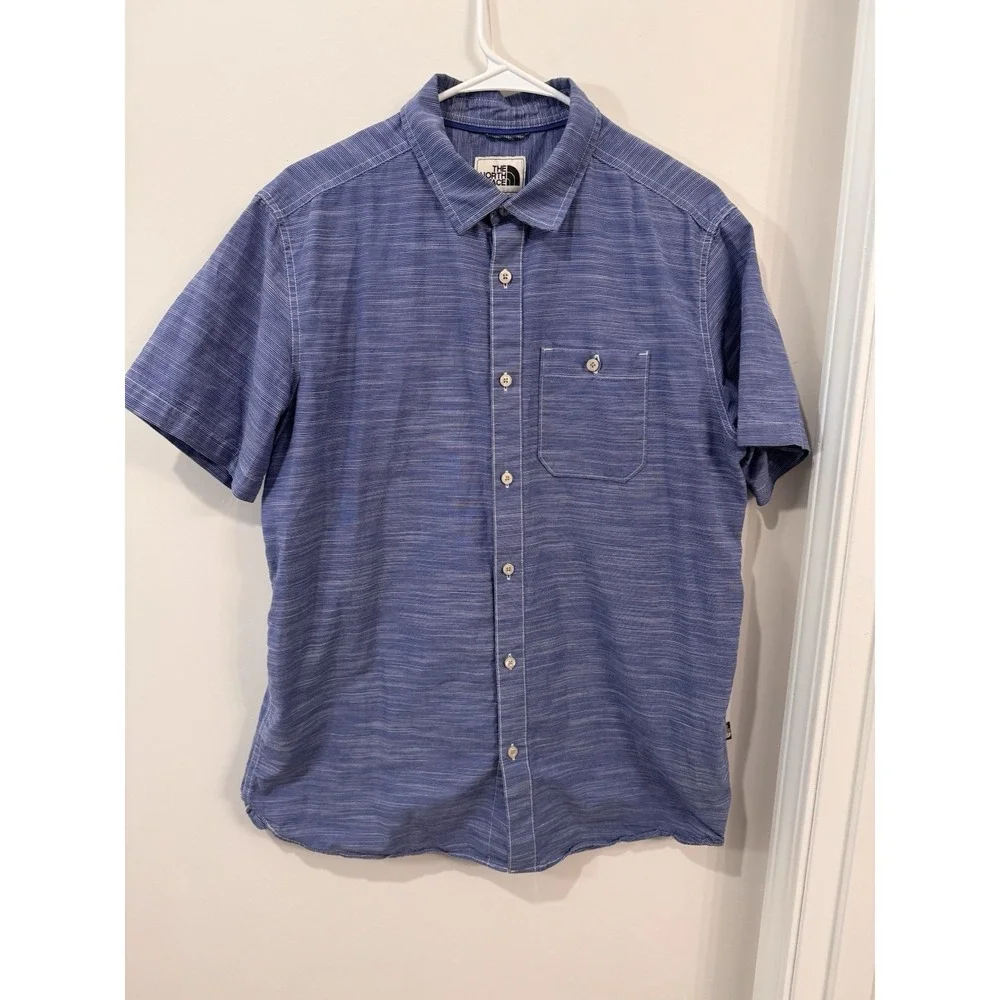 The North Face Men's L Blue Button Up Shirt Short Sleeve‎ Outdoor Casual Stripe